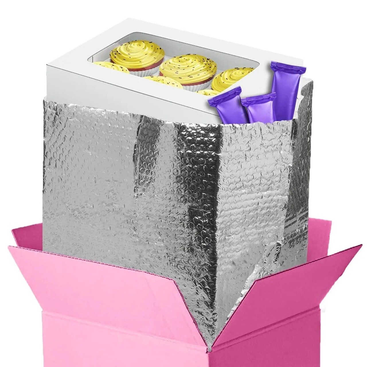 Thermal Box Liners 11 x 8.5 x 5.5 Insulated box liners 11 x 8 1/2 x 5 1/2. Pack of 10 Medium Flat Rate Liners. Compatible with USPS. Food grade. Gusseted bottom. Adhesive strip. Mailing packing
